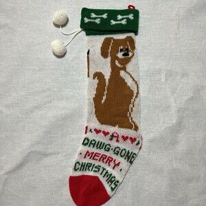 Vintage 1993 Dog Christmas Stocking Knitted - A Dawg Gone Merry Christmas